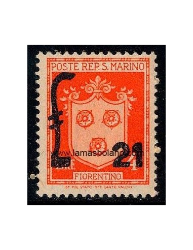 SELLOS SAN MARINO 1947 - ESCUDO FIORENTINO - 1 VALOR * FIJASELLO SOBRECARGADO - CORREO