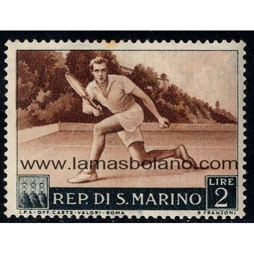 SELLOS SAN MARINO 1953 - DEPORTES, TENIS - 1 VALOR * FIJASELLO - CORREO