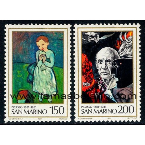 SELLOS SAN MARINO 1981 - PABLO PICASSO 100 ANIVERSARIO NACIMIENTO, PINTURA - 2 VALORES - CORREO