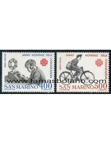 SELLOS SAN MARINO 1983 - AÑO MUNDIAL DE LAS COMUNICACIONES - 2 VALORES - CORREO