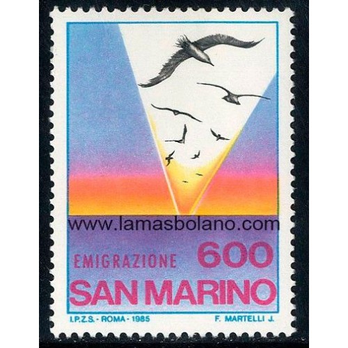 SELLOS SAN MARINO 1985 - EMIGRACION. HOMENAJE A LOS DE SAN MARINO QUE VIVEN EN EL EXTRANJERO - 1 VALOR - CORREO
