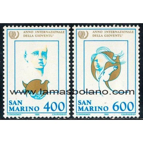 SELLOS SAN MARINO 1985 - AÑO INTERNACIONAL DE LA JUVENTUD - 2 VALORES - CORREO