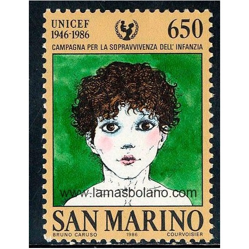 SELLOS SAN MARINO 1986 - CAMPAÑA PARA LA SUPERVIVENCIA INFANTIL Y 40 ANIVERSARIO DE LA UNICEF - 1 VALOR - CORREO
