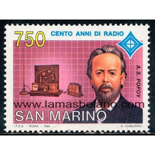 SELLOS SAN MARINO 1994 - CENTENARIO DE LA RADIO - 1 VALOR - CORREO