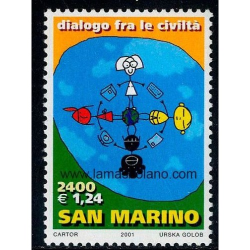 SELLOS SAN MARINO 2001 - DIALOGO ENTRE CIVILIZACIONES - 1 VALOR - CORREO