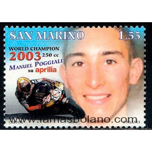 SELLOS SAN MARINO 2004 - MOTOCICLISMO MANUEL POGGIALI CAMPEON DEL MUNDO 2003 EN 250 CM3 - 1 VALOR - CORREO