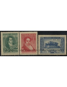 SELLOS DE ARGENTINA 1945 - RIVADAVIA CENTENARIO DEL FALLECIMIENTO - 3 VALORES - CORREO