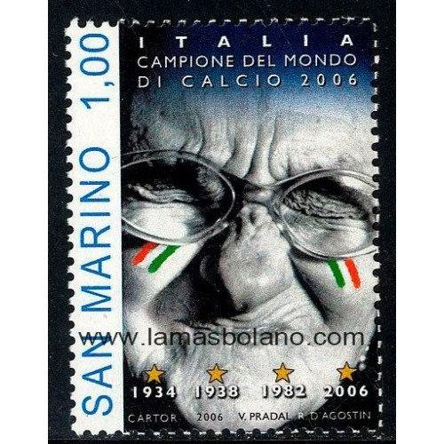 SELLOS SAN MARINO 2006 - ITALIA CAMPEON DEL MUNDO DE FUTBOL 2006 EN ALEMANIA - 1 VALOR - CORREO