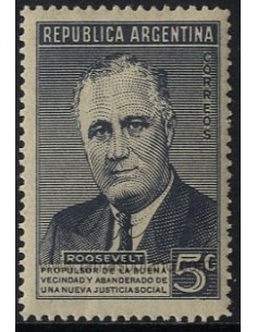 SELLOS DE ARGENTINA 1946 - ANIVERSARIO DEL FALLECIMIENTO DEL PRESIDENTE ROOSEVELT - 1 VALOR - CORREO
