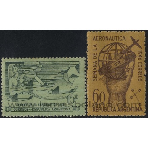 SELLOS DE ARGENTINA 1946 - SEMANA DE LA AERONAUTICA - 2 VALORES - CORREO