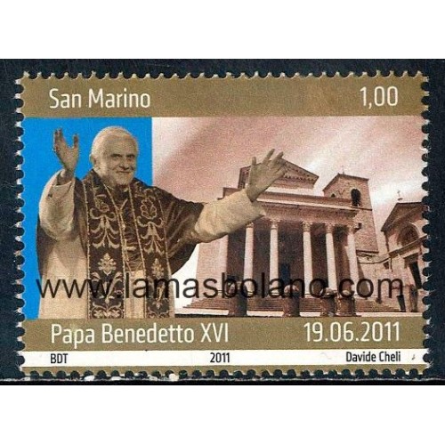 SELLOS SAN MARINO 2011 - VISITA DEL PAPA BENEDICTO XVI A LA REPUBLICA DE SAN MARINO - 1 VALOR - CORREO