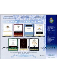 SELLOS SAN MARINO 2012 - GRANDES VINOS DEL MUNDO - 7 VALORES HOJA - CORREO