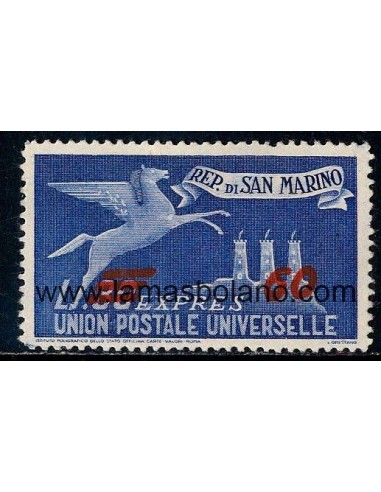 SELLOS SAN MARINO 1947 - SELLO EXPRES PARA EL EXTRANJERO - 1 VALOR ** SOBRECARGADO - URGENTE
