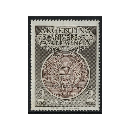 SELLOS DE ARGENTINA 1956 - 75 ANIVERSARIO DEL INSTITUTO ARGENTINO DE LA MONEDA - 1 VALOR CON SEÑAL DE FIJASELLO  - CORREO
