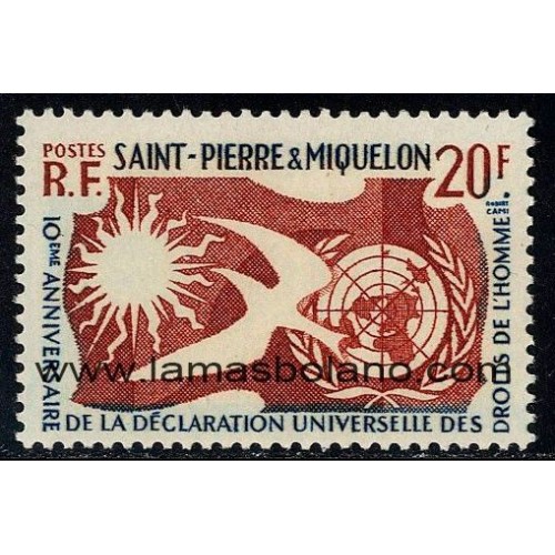 SELLOS SAN PEDRO Y MIQUELON 1958 - DERECHOS HUMANOS 10 ANIVERSARIO DE LA DECLARACION - 1 VALOR - CORREO