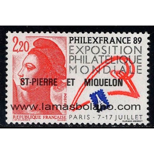 SELLOS SAN PEDRO Y MIQUELON 1988 - PHILEXFRANCE 89 EXPOSICION FILATELICA MUNDIAL EN PARIS - 1 VALOR - CORREO