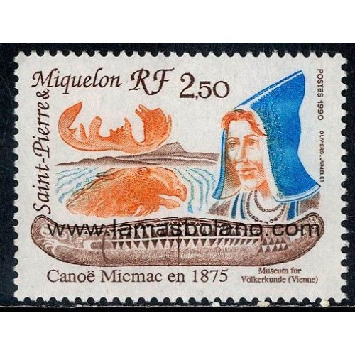 SELLOS SAN PEDRO Y MIQUELON 1990 - CANOA MICMAC EN 1875 - 1 VALOR - CORREO