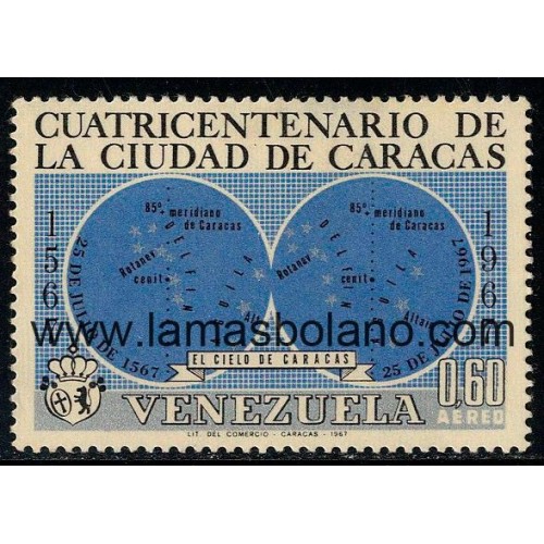 SELLOS VENEZUELA 1967 - CUATRICENTENARIO DE LA CIUDAD DE CARACAS, CIELO DE CARACAS - 1 VALOR - AEREO