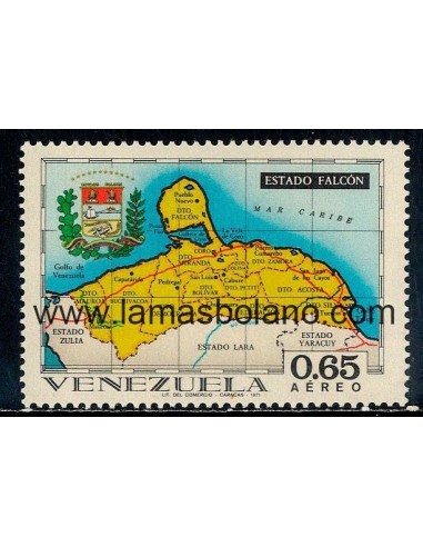 SELLOS VENEZUELA 1970-71 - REGIONES DE VENEZUELA MAPAS GEOGRAFICOS, FALCON - 1 VALOR - AEREO