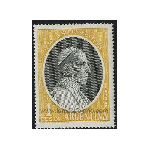 SELLOS DE ARGENTINA 1959 - PAPA PIO XII EN SU MEMORIA - 1 VALOR - CORREO