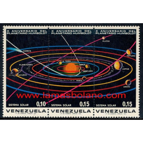 SELLOS VENEZUELA 1973 - PLANETARIO HUMBOLOT DE CARACAS 10 ANIVERSARIO - 3 VALORES TRIPTICO - CORREO