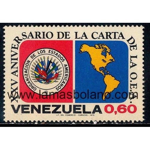 SELLOS VENEZUELA 1973 - CARTA DE LA OEA ORGANIZACION DE LOS ESTADOS AMERICANOS 25 ANIVERSARIO - 1 VALOR - CORREO