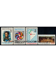 SELLOS VENEZUELA 1974 - BATALLA DE AYACUCHO 150 ANIVERSARIO - 4 VALORES - CORREO
