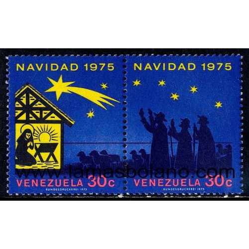 SELLOS VENEZUELA 1975 - NAVIDAD - 2 VALORES DIPTICO - CORREO