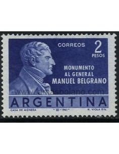 SELLOS DE ARGENTINA 1961 - MONUMENTO AL GENERAL BELGRANO INAUGURACION A SU MONUMENTO EN BUENOS AIRES - 1 VALOR - CORREO