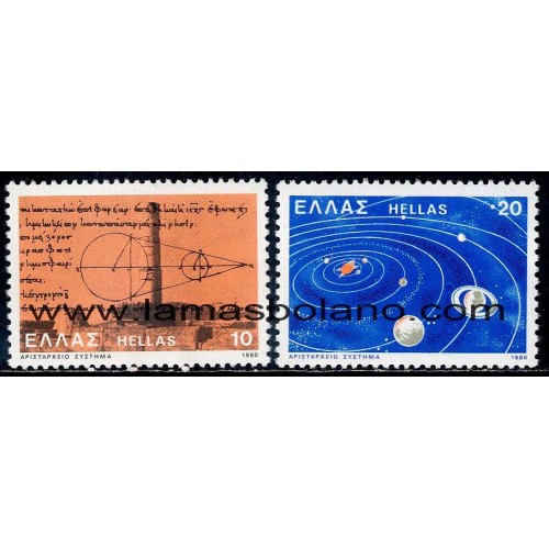 SELLOS GRECIA 1980 - ARISTARQUE DE SAMOS 2300 ANIVERSARIO NACIMIENTO DEL ASTRONOMO - 2 VALORES - CORREO