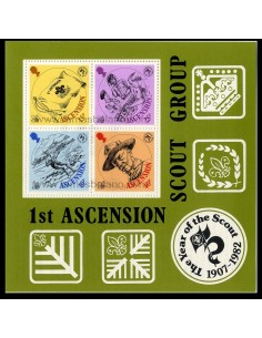 SELLOS DE ASCENSION 1982 - BOY SCOUTS 75 ANIVERSARIO - HOJITA BLOQUE