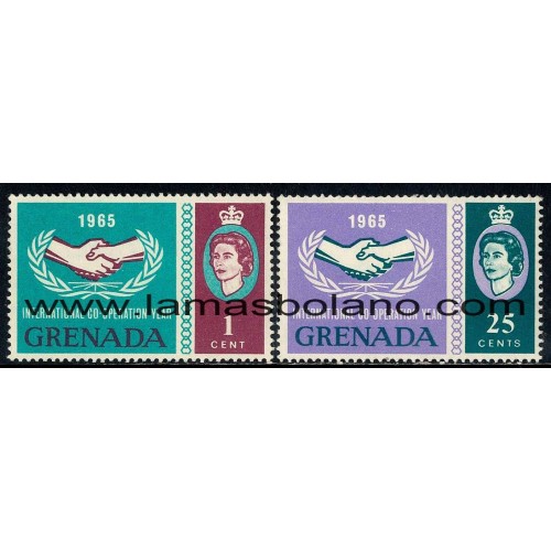 SELLOS GRENADA 1965 - AÑO DE LA COOPERACION INTERNACIONAL Y 20 ANIVERSARIO DE LAS NACIONES UNIDAS - 2 VALORES - CORREO