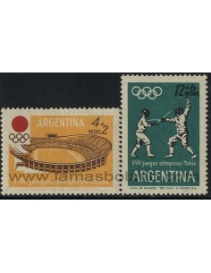 SELLOS DE ARGENTINA 1964 - JUEGOS OLIMPICOS DE TOKYO - 2 VALORES - CORREO