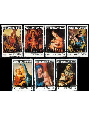 SELLOS GRENADA 1975 - NAVIDAD. PINTURAS DE LA VIRGEN Y EL NIÑO - 7 VALORES - CORREO