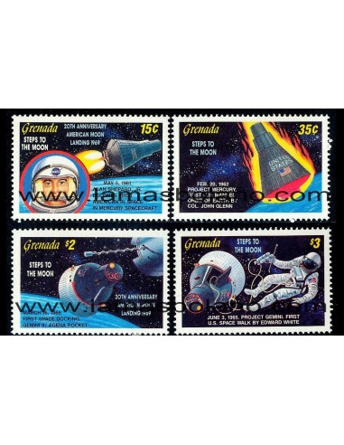 SELLOS GRENADA 1989 - PRIMER HOMBRE EN LA LUNA 20 ANIVERSARIO - 4 VALORES - CORREO