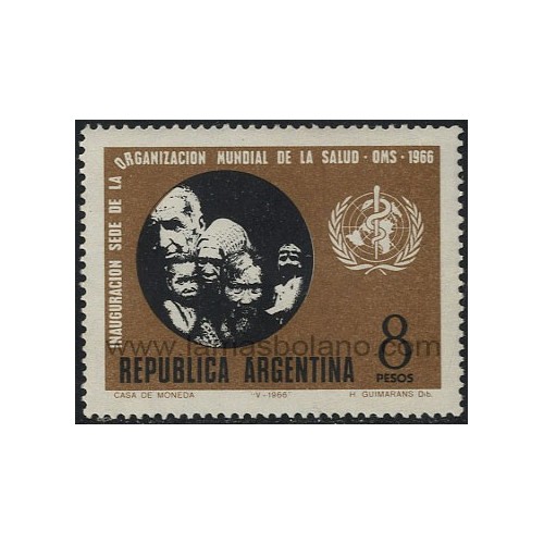 SELLOS DE ARGENTINA 1966 - INAUGURACION DE LA SEDE DE LA ORGANIZACION MUNDIAL DE LA SALUD EN GINEBRA - 1 VALOR - CORREO