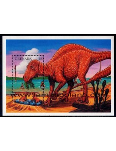 SELLOS GRENADA 1998 - FAUNA PREHISTORICA. MAIASAURA - HOJITA BLOQUE
