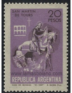 SELLOS DE ARGENTINA 1968 - SAN MARTIN DE TOURS PATRON DE BUENOS AIRES - 1 VALOR - CORREO