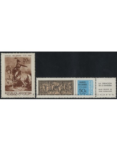 SELLOS DE ARGENTINA 1970 - MANUEL BELGRANO 200 ANIVERSARIO DE SU NACIMIENTO - 2 VALORES - CORREO