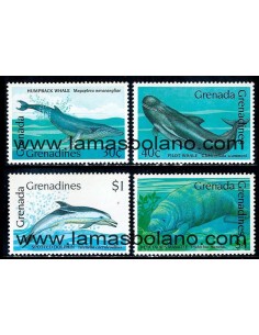 SELLOS GRENADA GRENADINES 1990 - VIDA SALVAJE. MAMIFEROS DE AGUA DULCE Y DEL MAR - 4 VALORES - CORREO