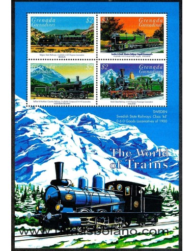 SELLOS GRENADA GRENADINES 1999 - EL MUNDO DE LOS TRENES - 4 VALORES HOJA - CORREO