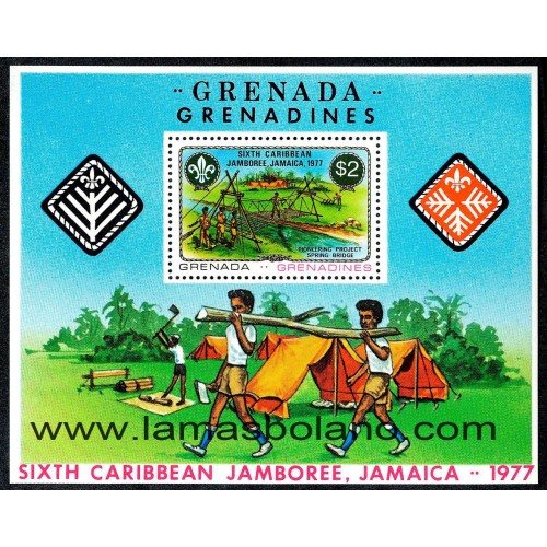 SELLOS GRENADA GRENADINES 1977 - BOY SCOUTS ENCUENTRO EN EL CARIBE - HOJITA BLOQUE