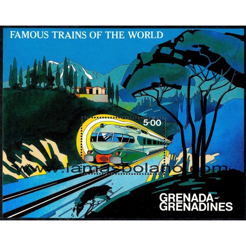 SELLOS GRENADA GRENADINES 1982 - FERROCARRILES A TRAVES DEL MUNDO. TRENES - HOJITA BLOQUE