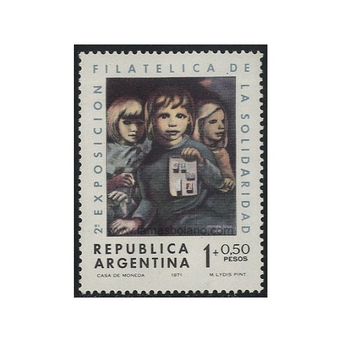 SELLOS DE ARGENTINA 1971 - PINTURA 2ª EXPOSICION FILATELIA DE LA SOLIDARIDAD - 1 VALOR - CORREO