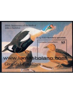 SELLOS GRENADA GRENADINES 1985 - PAJAROS. J.J. AUDUBON BICENTENARIO DEL NACIMIENTO - HOJITA BLOQUE