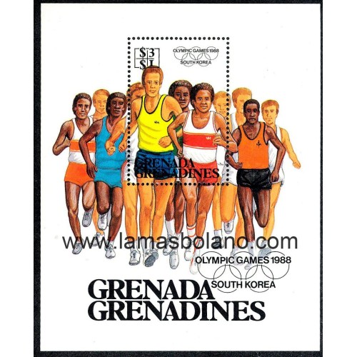 SELLOS GRENADA GRENADINES 1986 - PRELUDIO A LOS JUEGOS OLIMPICOS DE SEUL - HOJITA BLOQUE