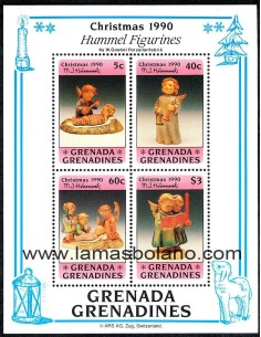 SELLOS GRENADA GRENADINES 1990 - NAVIDAD. FIGURAS EN CERAMICA - HOJITA BLOQUE