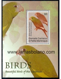 SELLOS GRENADINES GRENADA CARRIACOU Y PEQUEÑA MARTINICA 2007 - PAJARO - HOJITA BLOQUE