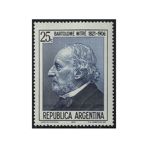 SELLOS DE ARGENTINA 1972 - BARTOLOME MITRE 150 ANIVERSARIO DEL NACIMIENTO - 1 VALOR - CORREO