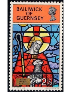 SELLOS GUERNSEY 1973 - NAVIDAD VIDRIERAS DE IGLESIAS. SAINT MICHEL DU VALLE  - 1 VALOR - CORREO